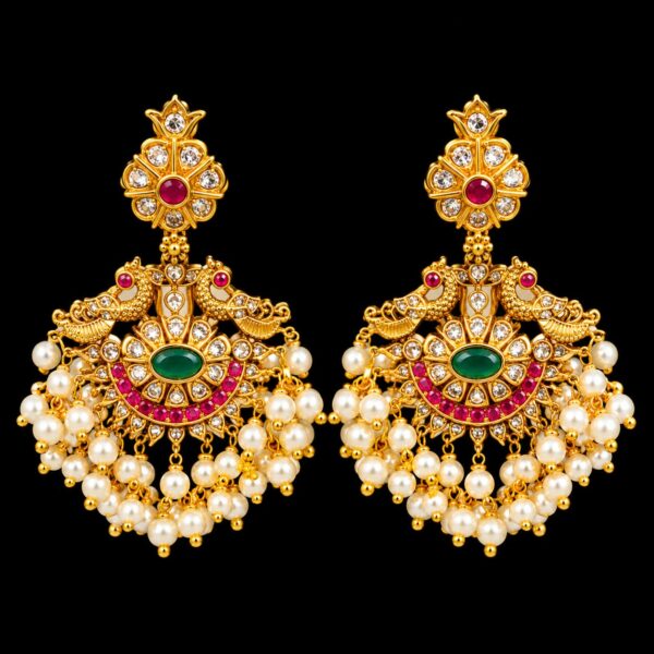Antique Gold Gutta Pusalu Mala Long Haram Necklace Earrings Set South Indian - Image 2