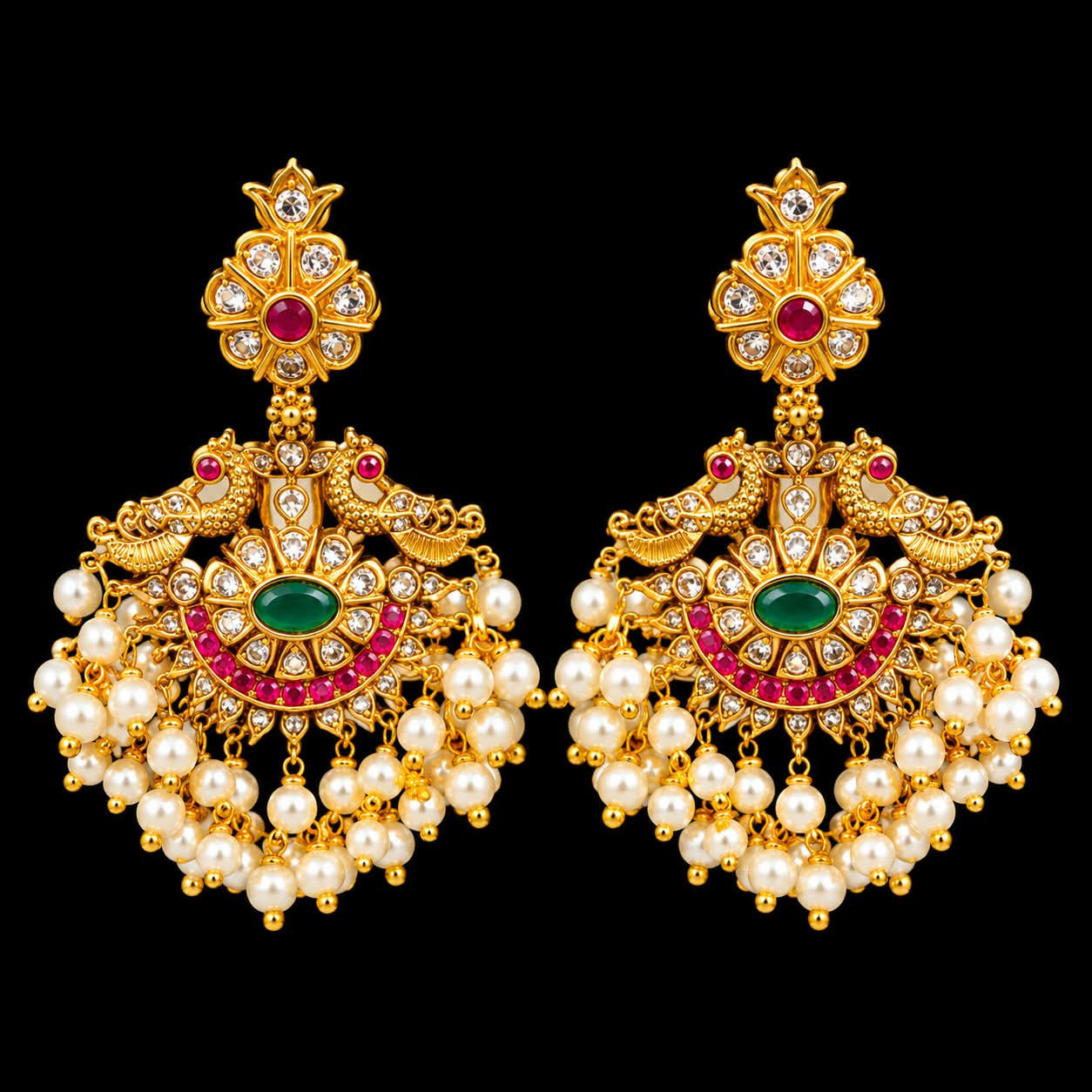 Antique Gold Gutta Pusalu Mala Long Haram Necklace Earrings Set South Indian - Image 2