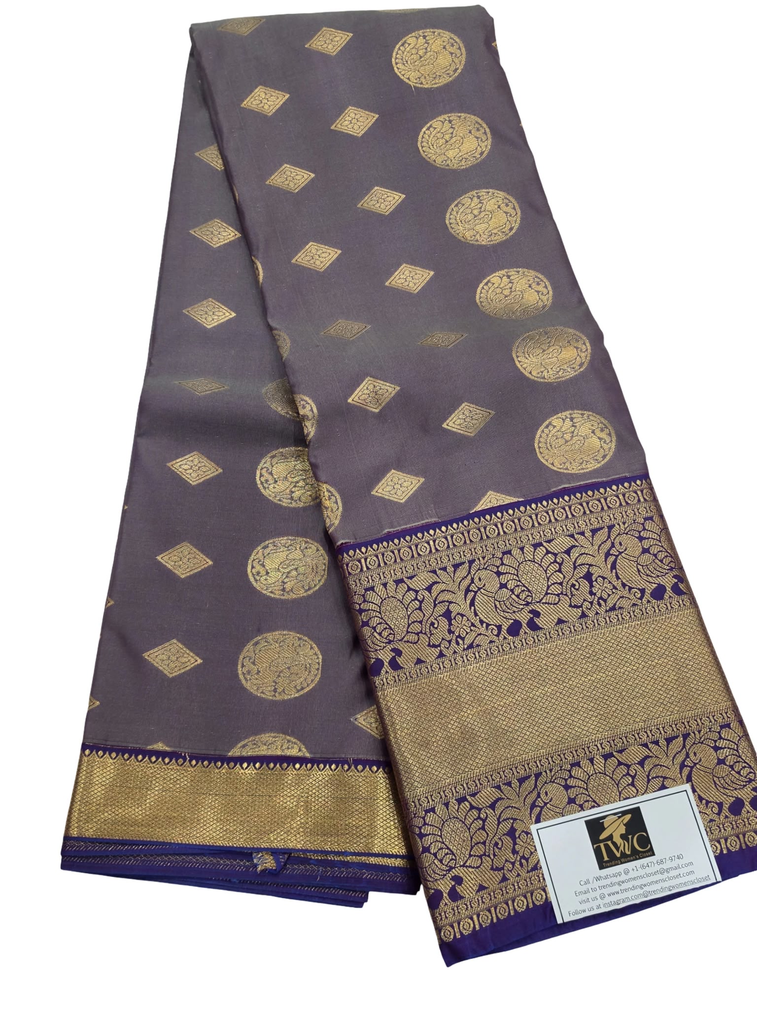 Royal Blue Kanchipuram Semi Silk Saree with Gold Zari Border - Image 3