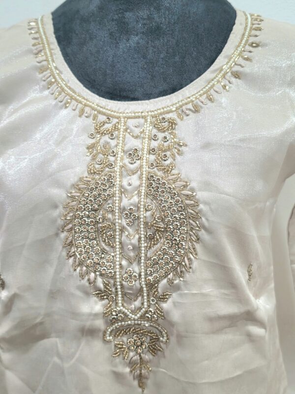 Ivory White 3 Piece Salwar Suit Women Gold Embroidery Indian Ethnic Dress - Image 2