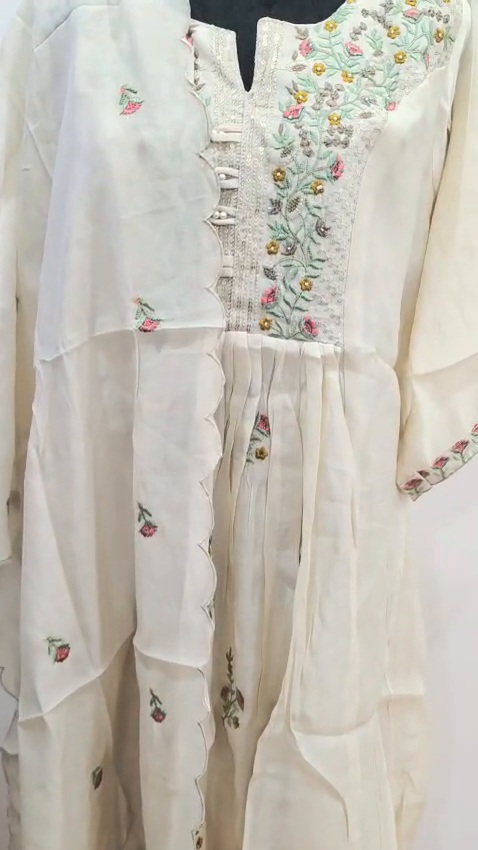 Cream Mulchanderi Indian Ethnic Traditional Women's Dress Festive Party Wear - Image 3