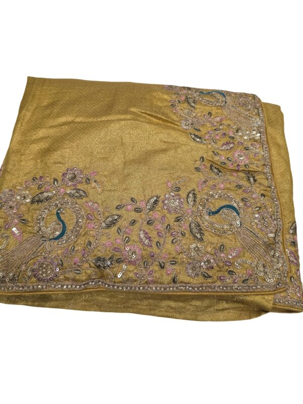 Designer Tissue Silk Saree Peacock Embroidery Sequin Work Wedding Party Wear - Image 4