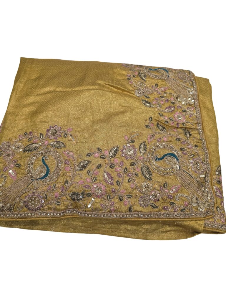 Designer Tissue Silk Saree Peacock Embroidery Sequin Work Wedding Party Wear