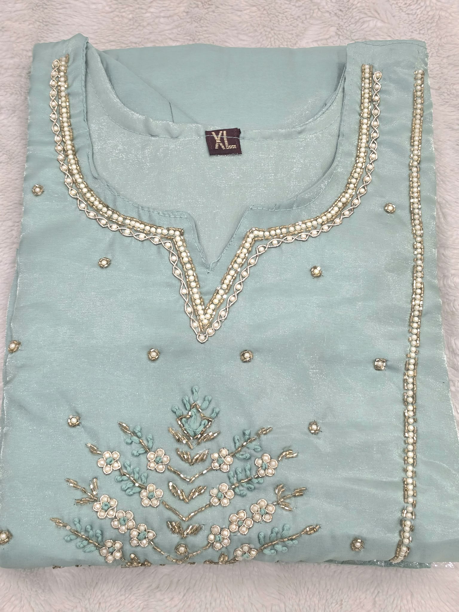 Mint Green 3 Piece Salwar Suit Embroidered Indian Pakistani Party Wear Set - Image 2