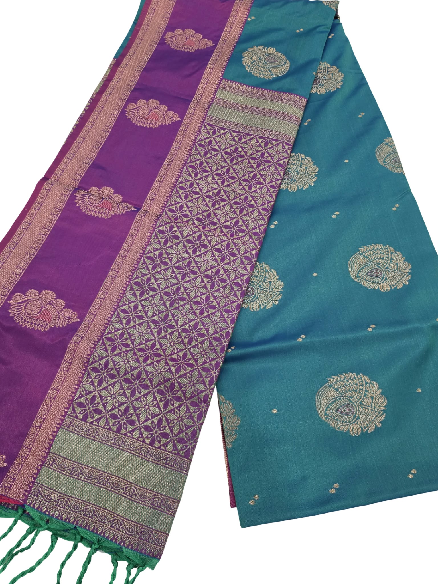 Kanchipuram Style Semi Silk Saree Gap Border Zari Work Traditional Party Wear - Image 2