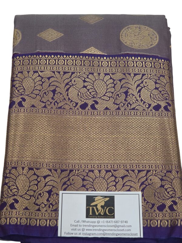 Royal Blue Kanchipuram Semi Silk Saree with Gold Zari Border - Image 4