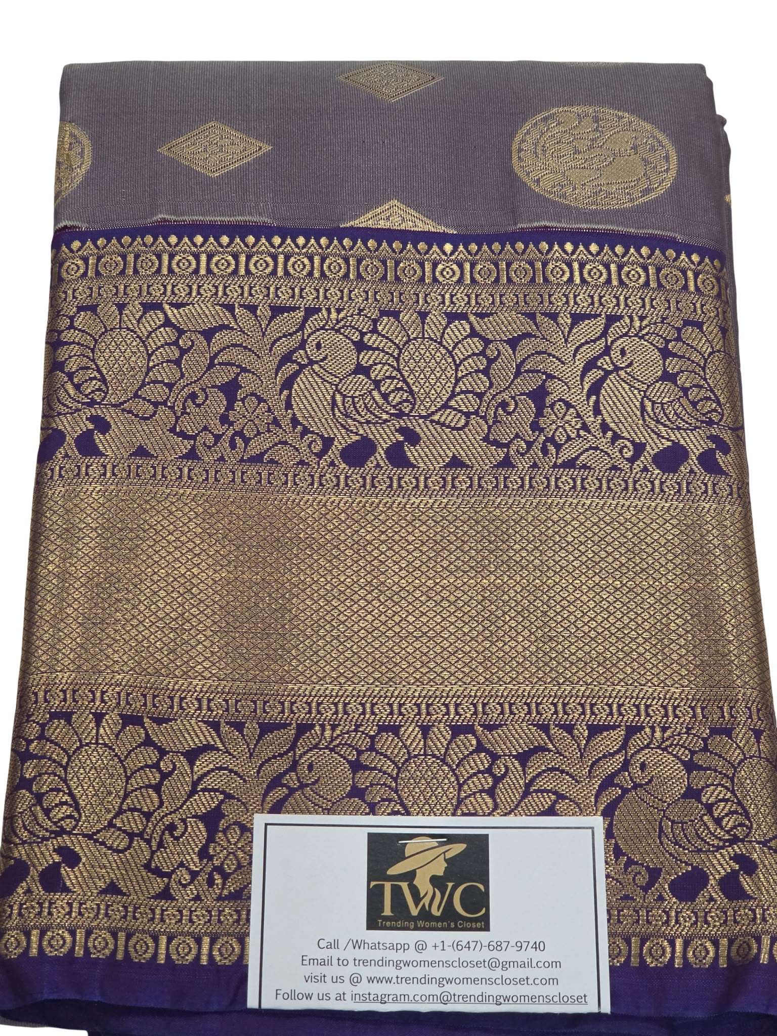 Royal Blue Kanchipuram Semi Silk Saree with Gold Zari Border - Image 4