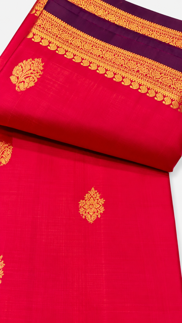 Pure Silk Kanchipuram Saree Pink Gold Zari Border Butta Indian Wedding Sari - Image 3