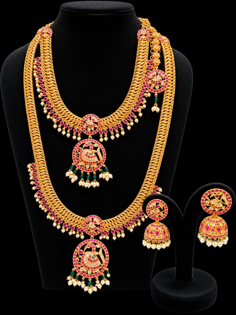 Jalebi Kundan Semi Bridal Jewellery Set Gold Plated Haram Jhumka Maang Tikka