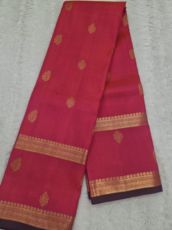 Pure Silk Kanchipuram Saree Pink Gold Zari Border Butta Indian Wedding Sari - Image 6