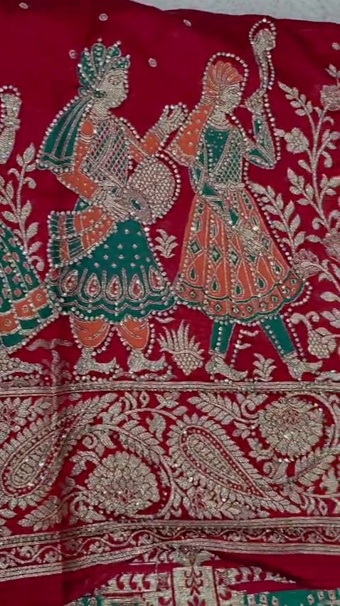Deep Red Designer Saree with Dupatta Gold Zari Elephant Traditional Wedding Wear - Image 8