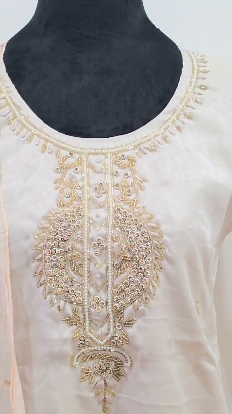 Ivory White 3 Piece Salwar Suit Women Gold Embroidery Indian Ethnic Dress - Image 11