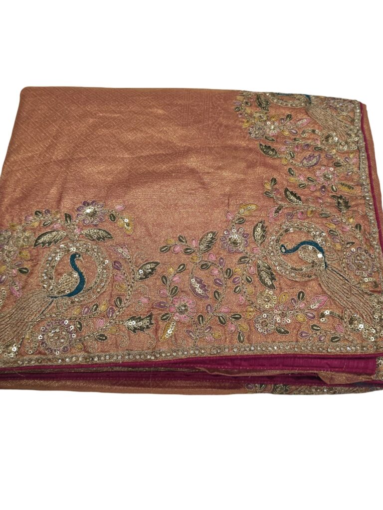 Designer Tissue Silk Saree Peacock Embroidery Sequin Work Wedding Party Wear