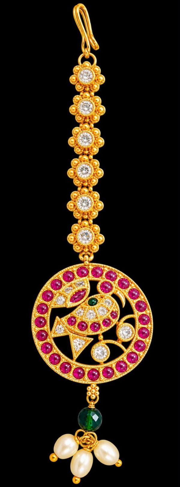 Jalebi Kundan Semi Bridal Jewellery Set Gold Plated Haram Jhumka Maang Tikka - Image 2