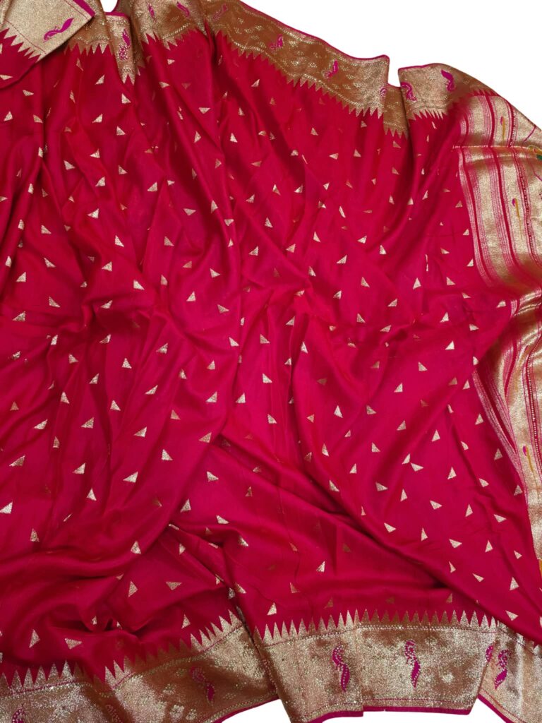 Rich Banarasi Designer Saree with Dupatta Rani Pink Gold Zari Peacock Party Wear