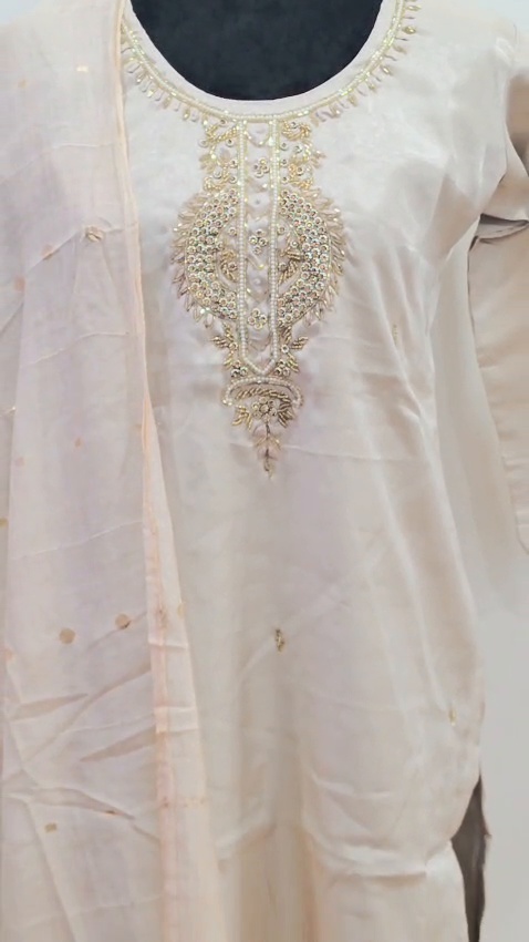 Ivory White 3 Piece Salwar Suit Women Gold Embroidery Indian Ethnic Dress - Image 6