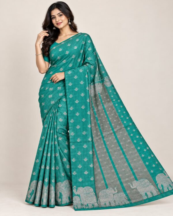 Line Tissue Silk Saree Elephant Zari Border Designer Indian Party Wear 8 Colors - Image 1