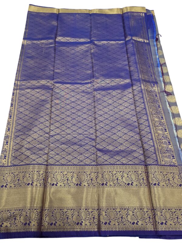 Royal Blue Kanchipuram Semi Silk Saree with Gold Zari Border - Image 5