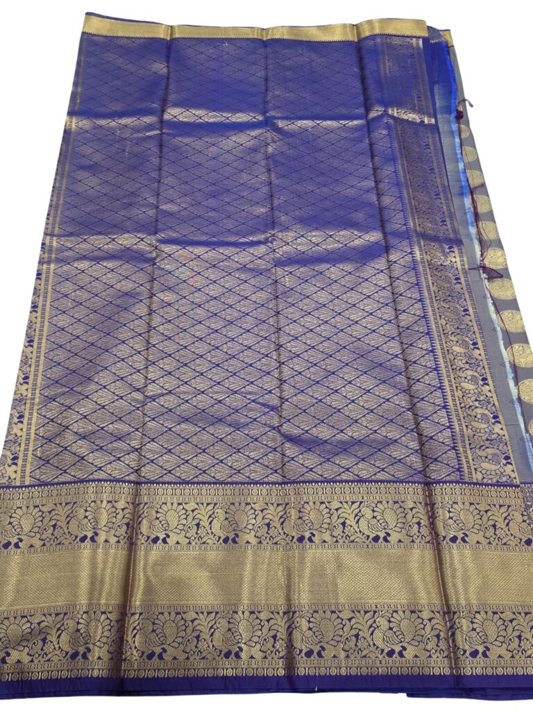 Royal Blue Kanchipuram Semi Silk Saree with Gold Zari Border