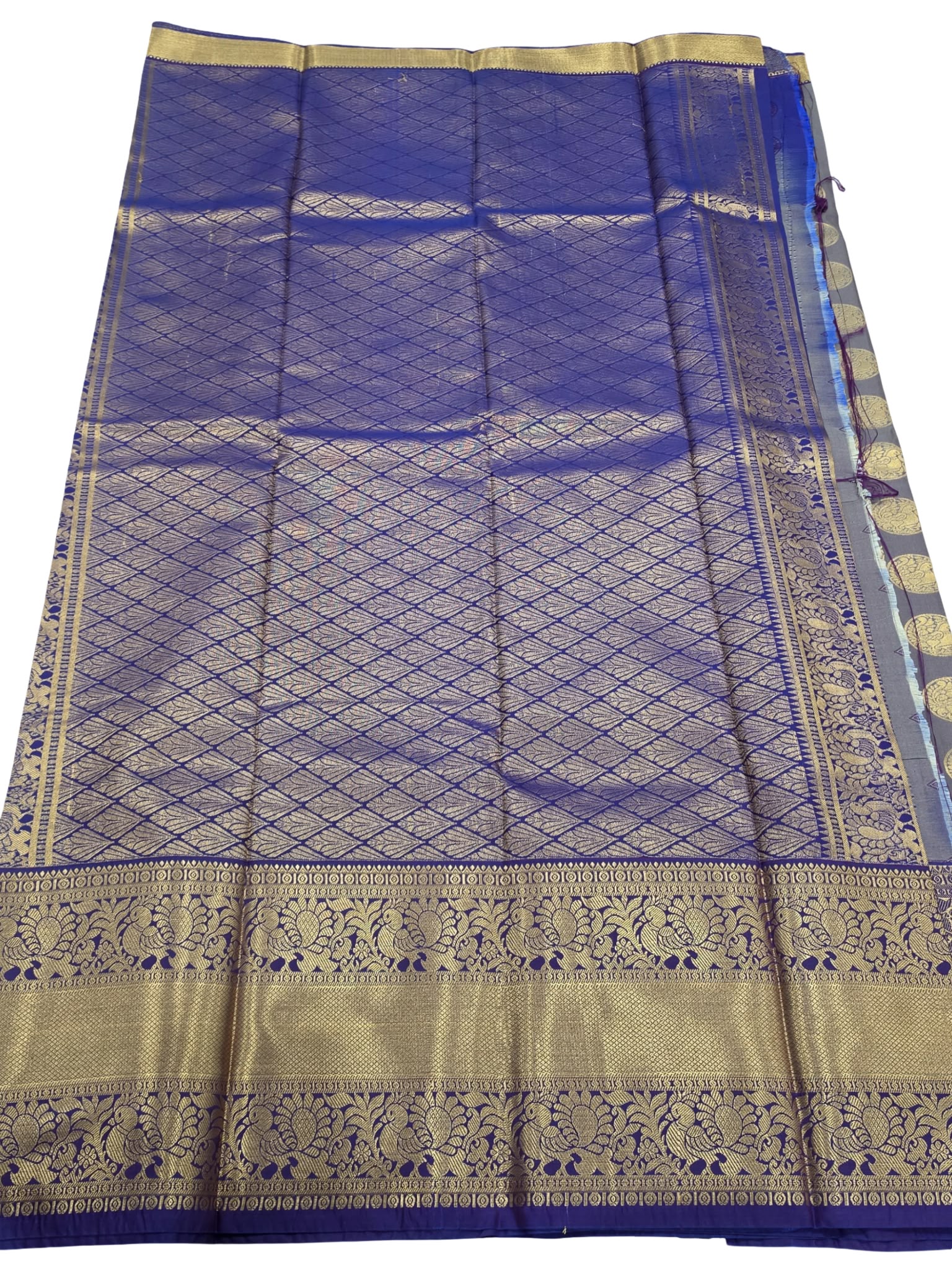 Royal Blue Kanchipuram Semi Silk Saree with Gold Zari Border - Image 5