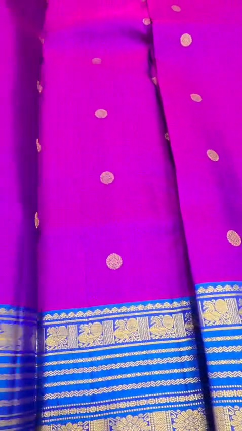 Pure Silk Kanchipuram Saree Magenta Blue Gold Zari Traditional Indian Wedding - Image 7