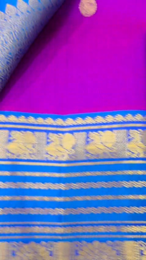 Pure Silk Kanchipuram Saree Magenta Blue Gold Zari Traditional Indian Wedding - Image 8