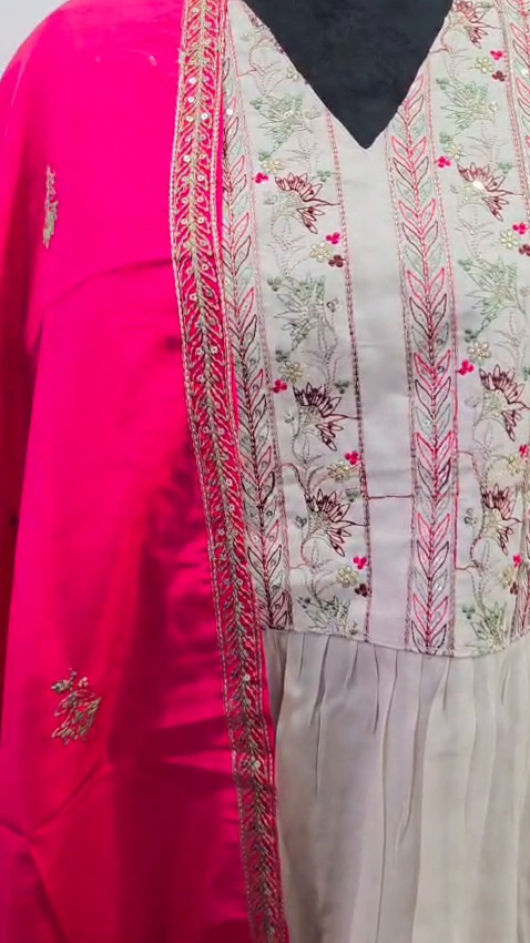 Women Mulchanderi 3 Piece Salwar Suit Indian Ethnic Kurta Pant Dupatta Set - Image 7
