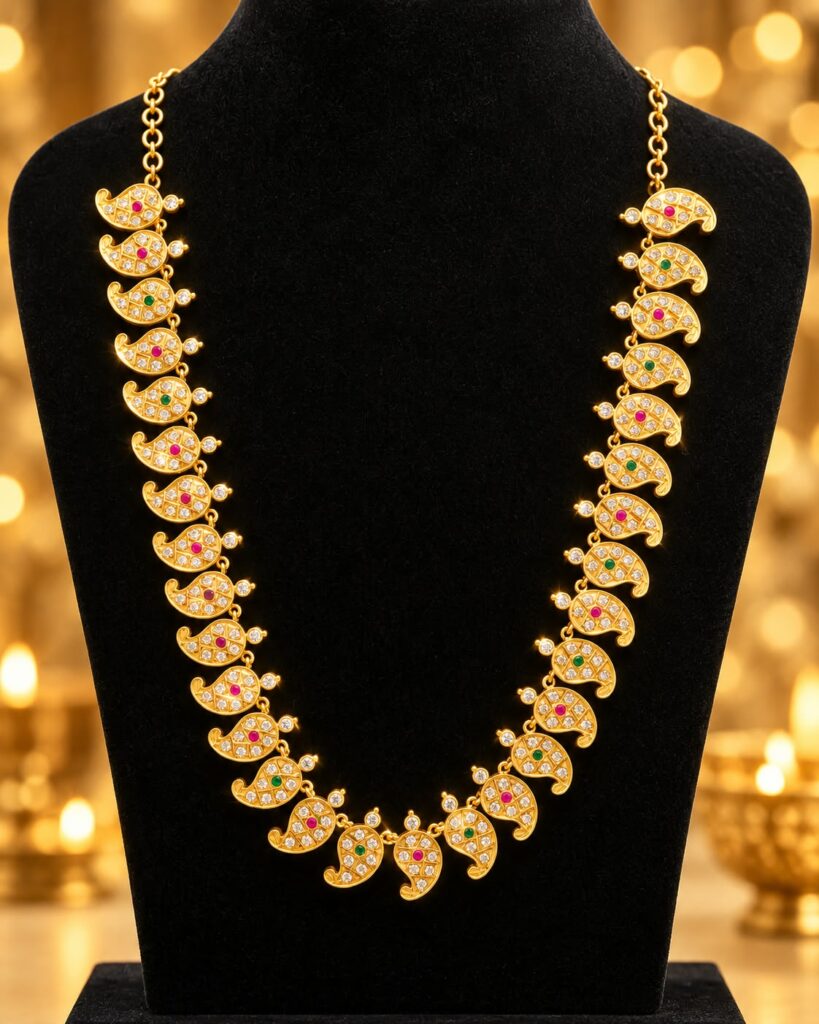 Impon Manga Mala Long Haram Necklace Pink Green White Stone Indian Jewellery
