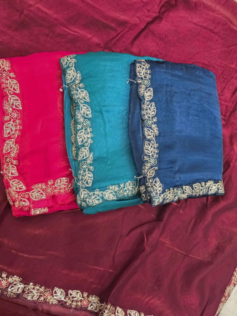 Space Silk Saree with Blouse & Embroidered Overcoat Party Wear 4 Colors