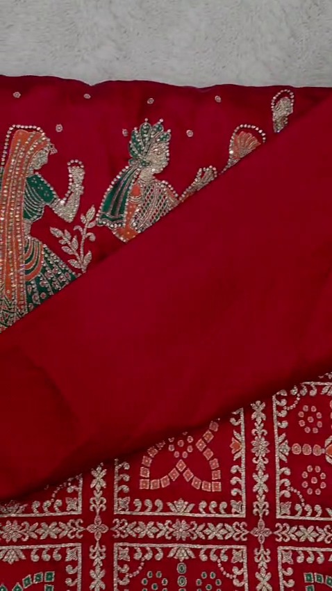 Deep Red Designer Saree with Dupatta Gold Zari Elephant Traditional Wedding Wear - Image 10