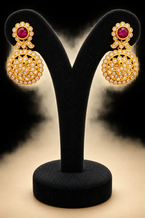 Traditional Butta Mala Long Haram Short Necklace Earrings Set Pink Gold Tone - Image 3