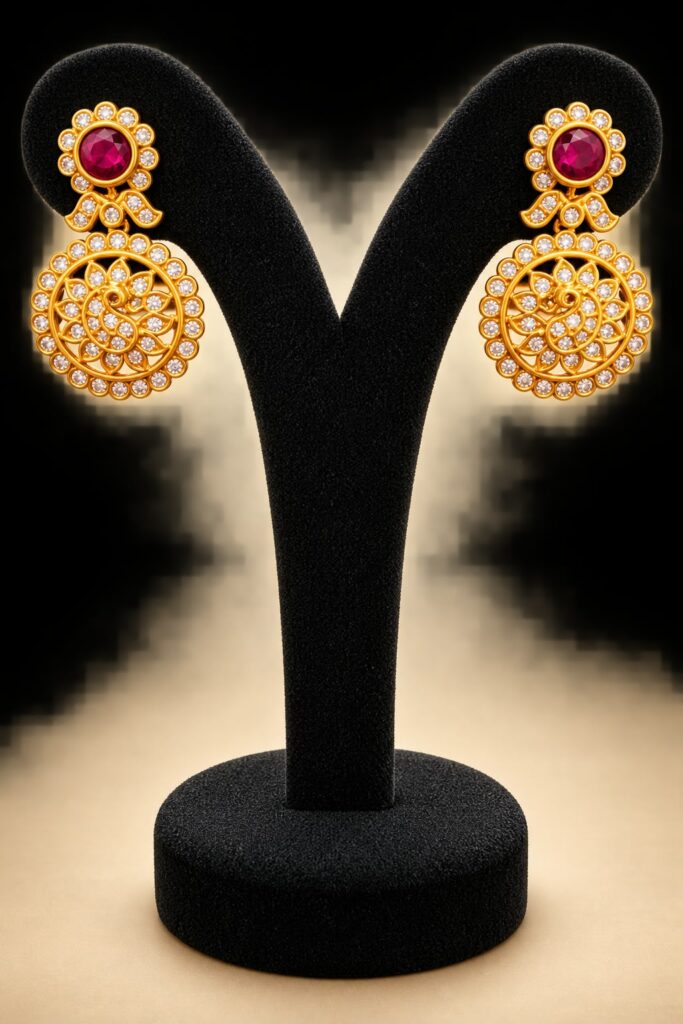 Traditional Butta Mala Long Haram Short Necklace Earrings Set Pink Gold Tone