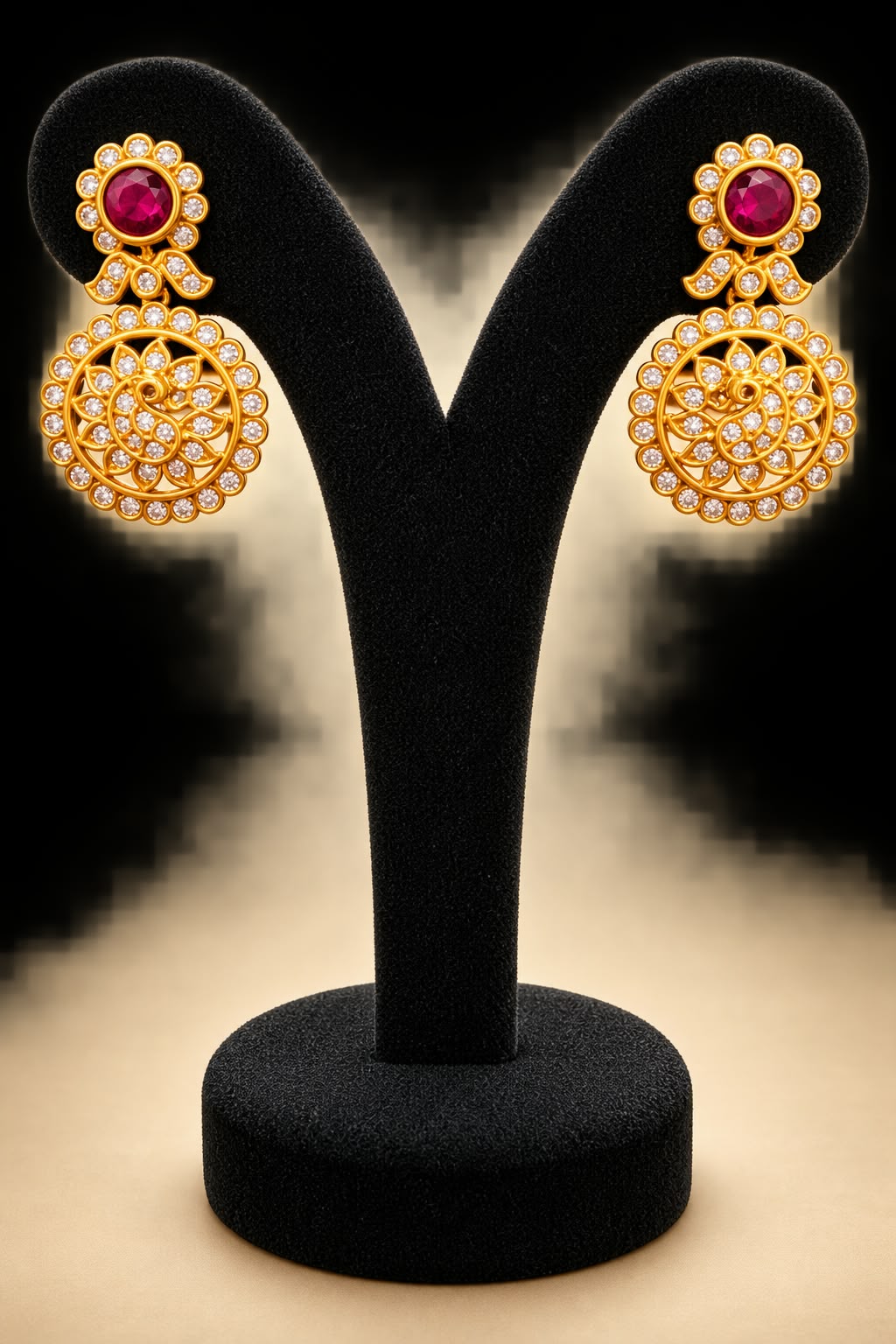 Traditional Butta Mala Long Haram Short Necklace Earrings Set Pink Gold Tone - Image 3