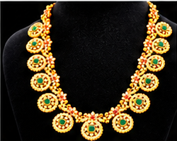 Traditional Butta Mala Long Necklace Set Green Pink White Stones Matching Earrings - Image 11