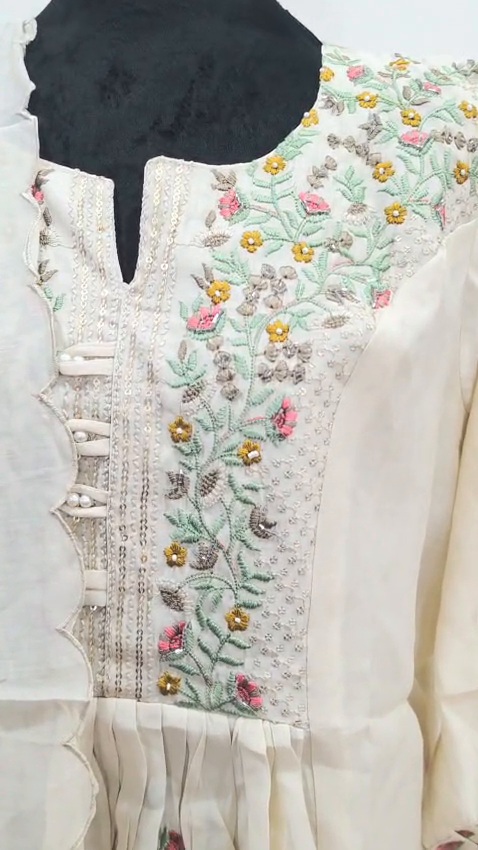 Cream Mulchanderi Indian Ethnic Traditional Women's Dress Festive Party Wear - Image 7