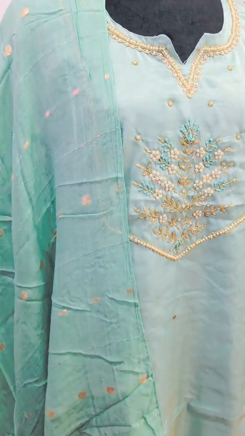 Mint Green 3 Piece Salwar Suit Embroidered Indian Pakistani Party Wear Set - Image 4
