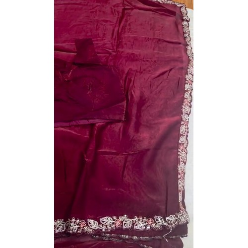 Space Silk Saree with Blouse & Embroidered Overcoat Party Wear 4 Colors - Image 3