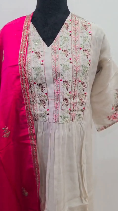 Women Mulchanderi 3 Piece Salwar Suit Indian Ethnic Kurta Pant Dupatta Set - Image 5