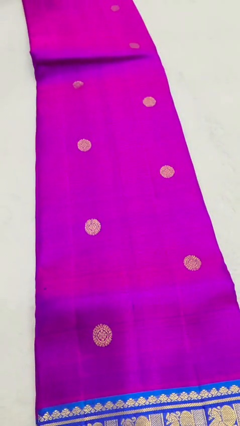 Pure Silk Kanchipuram Saree Magenta Blue Gold Zari Traditional Indian Wedding - Image 6