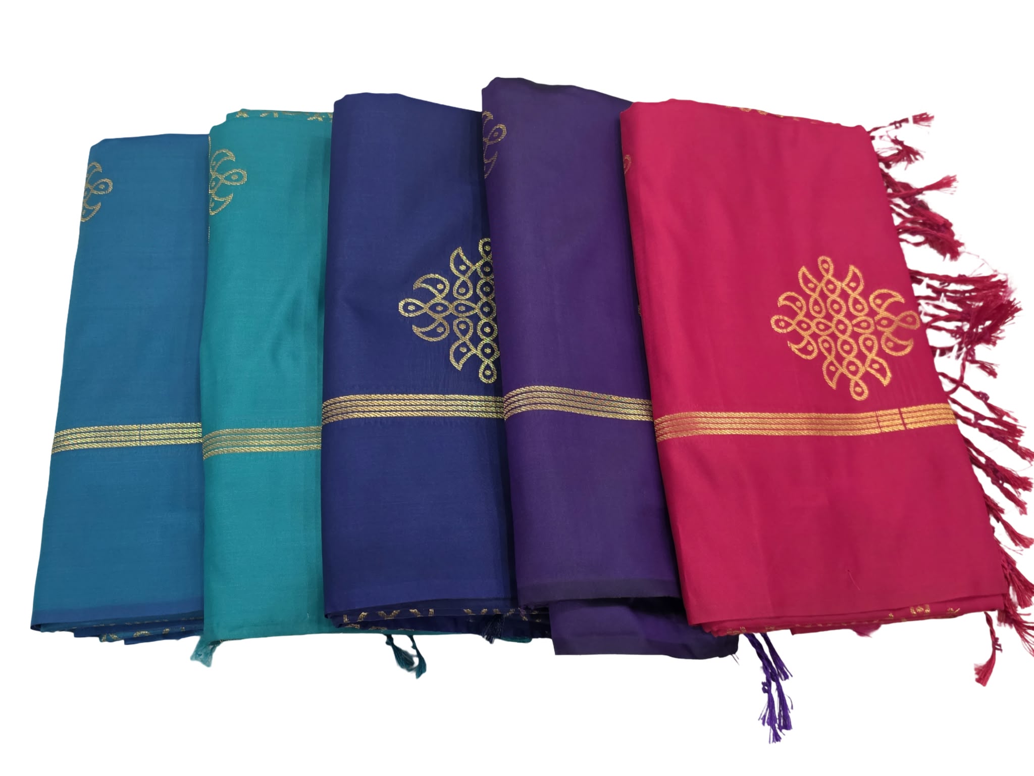 Kolam Design Soft Silk Saree Gold Motif Border Pallu Indian Ethnic Wear - Image 2
