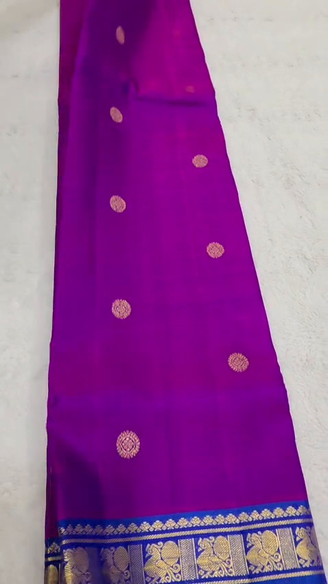 Pure Silk Kanchipuram Saree Magenta Blue Gold Zari Traditional Indian Wedding - Image 5
