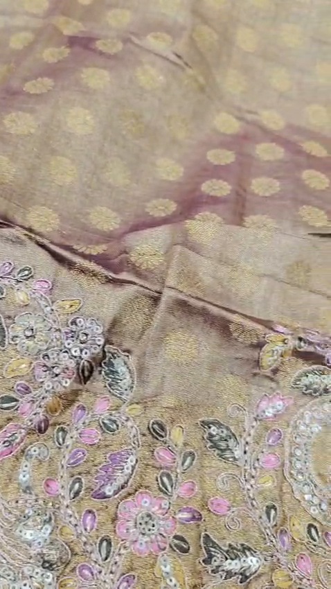 Designer Tissue Silk Saree Peacock Embroidery Sequin Work Wedding Party Wear - Image 7