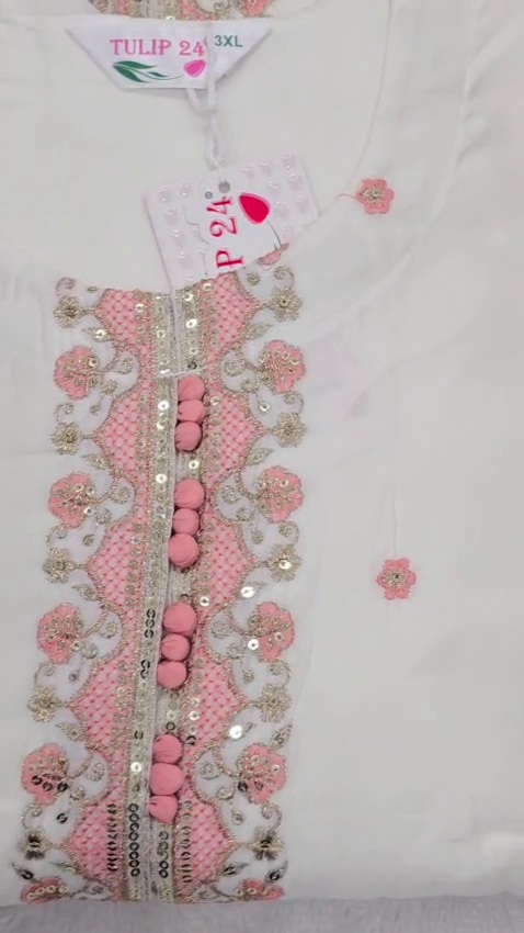 White & Pink 3 Piece Indian Salwar Suit Embroidered Kurta Dupatta Ethnic Wear - Image 3