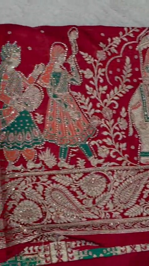 Deep Red Designer Saree with Dupatta Gold Zari Elephant Traditional Wedding Wear - Image 11