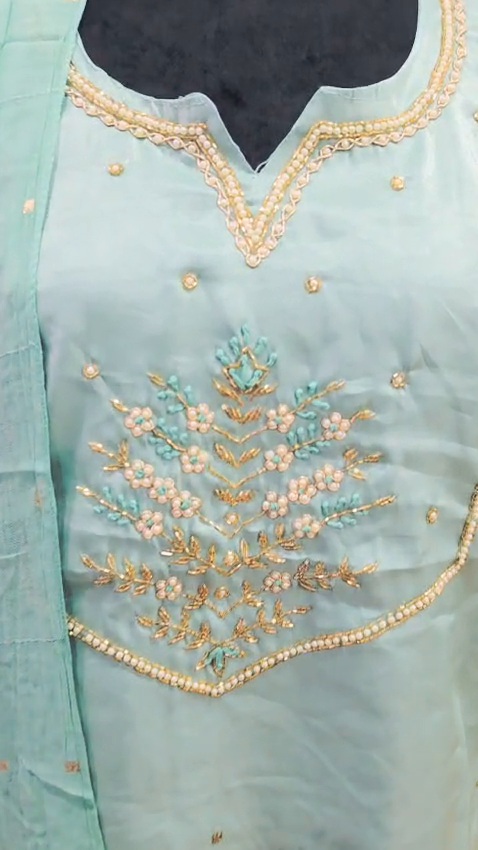 Mint Green 3 Piece Salwar Suit Embroidered Indian Pakistani Party Wear Set - Image 9