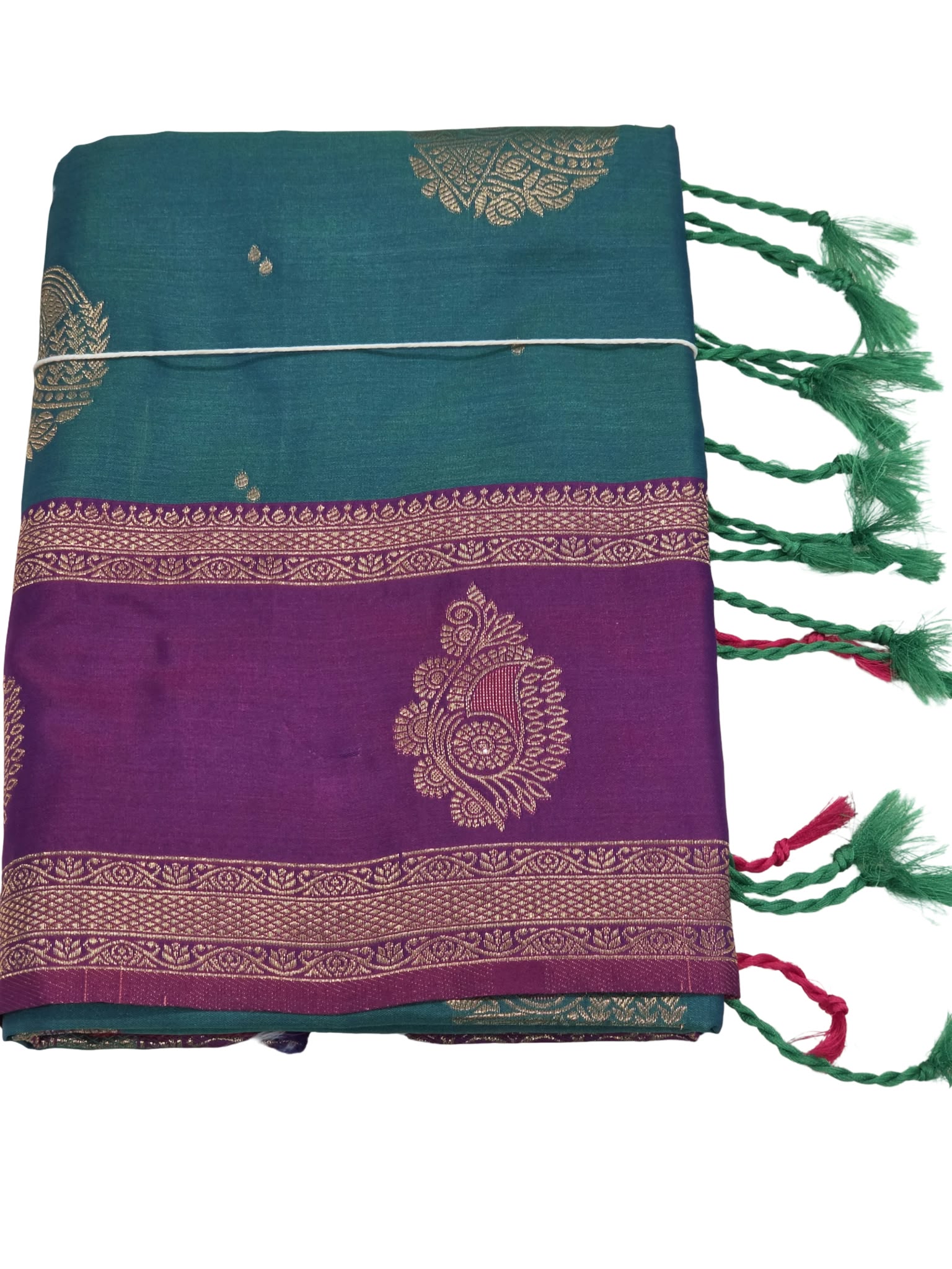 Kanchipuram Style Semi Silk Saree Gap Border Zari Work Traditional Party Wear - Image 3