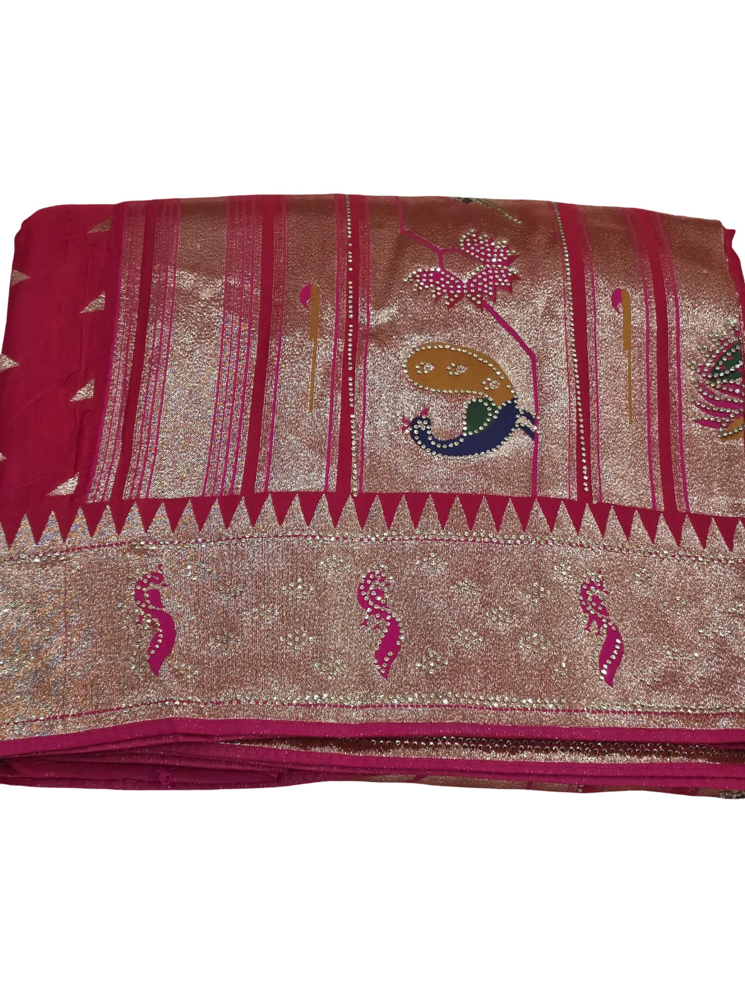 Rich Banarasi Designer Saree with Dupatta Rani Pink Gold Zari Peacock Party Wear - Image 6