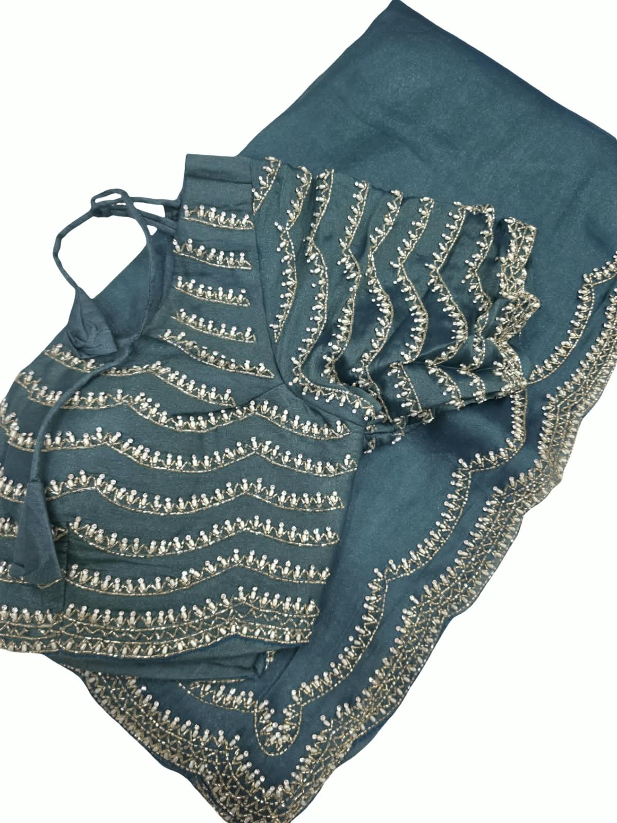 Designer Saree with Heavy Embroidery Work & Matching Blouse Wedding Party Wear - Image 2