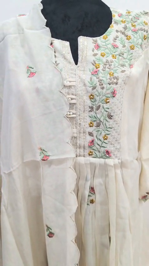 Cream Mulchanderi Indian Ethnic Traditional Women's Dress Festive Party Wear - Image 5