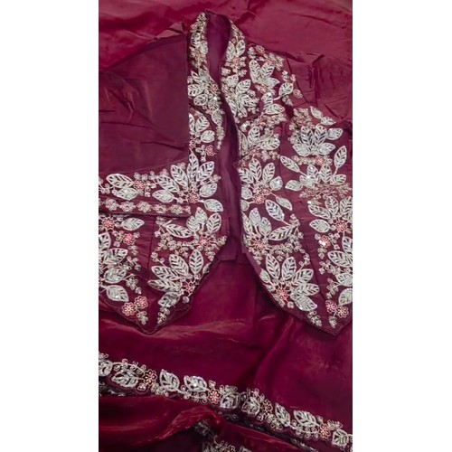Space Silk Saree with Blouse & Embroidered Overcoat Party Wear 4 Colors - Image 5